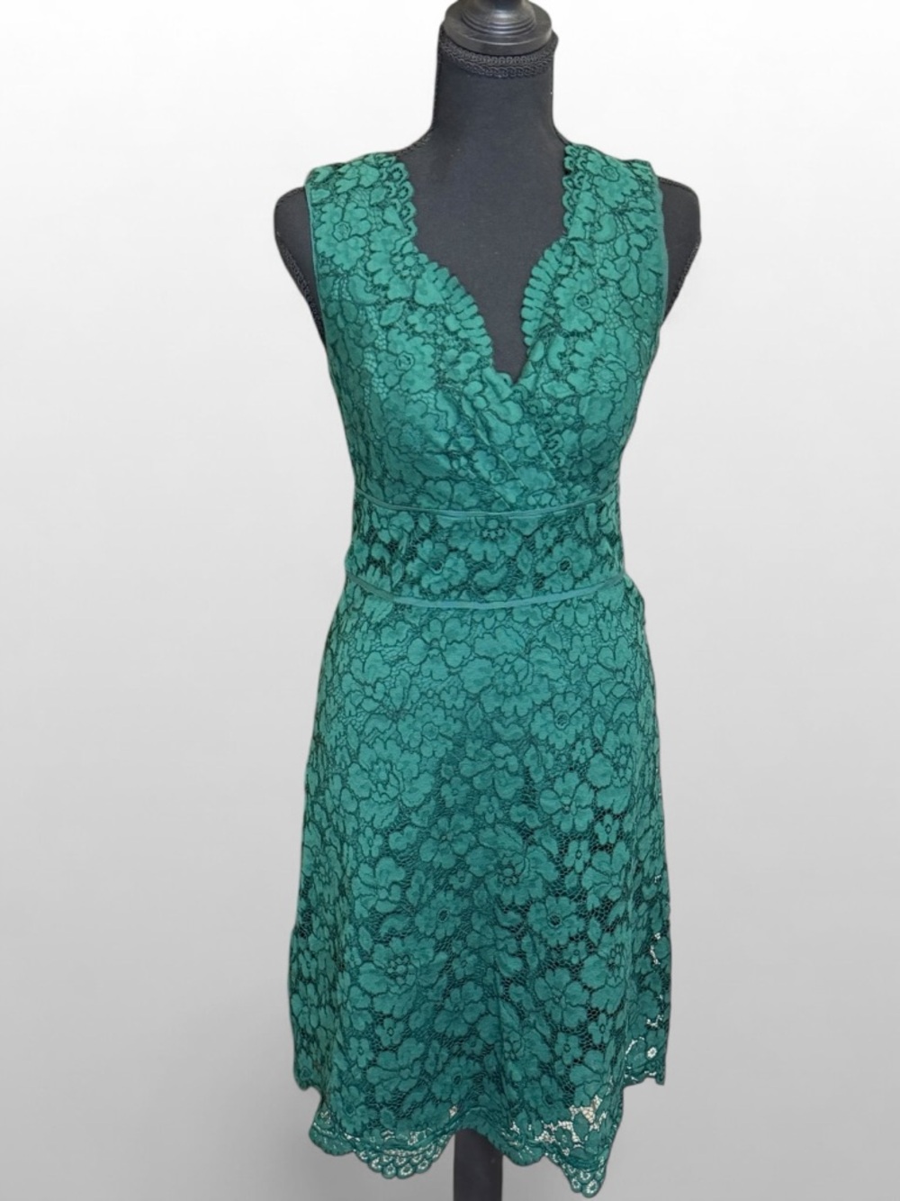 Lark & Ro Green Lace Dress Size 4 Sleeveless V Neck Sheath Cocktail Elegant